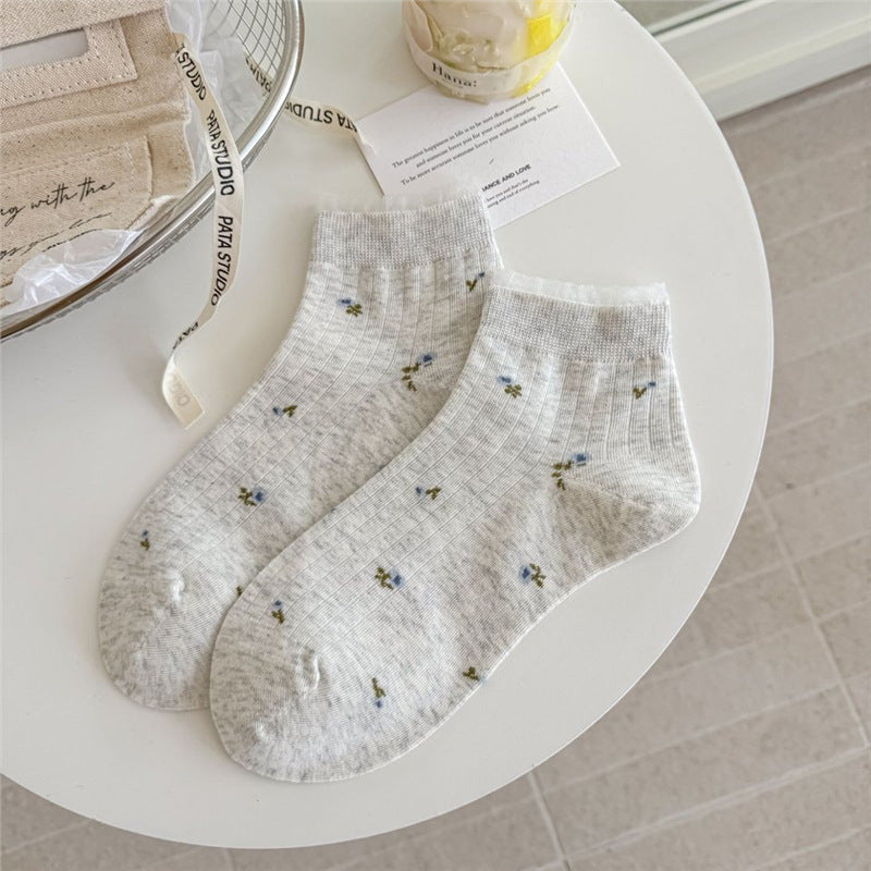 Vintage Floral Lace Ankle Socks for Women | Breathable Spring Summer Socks