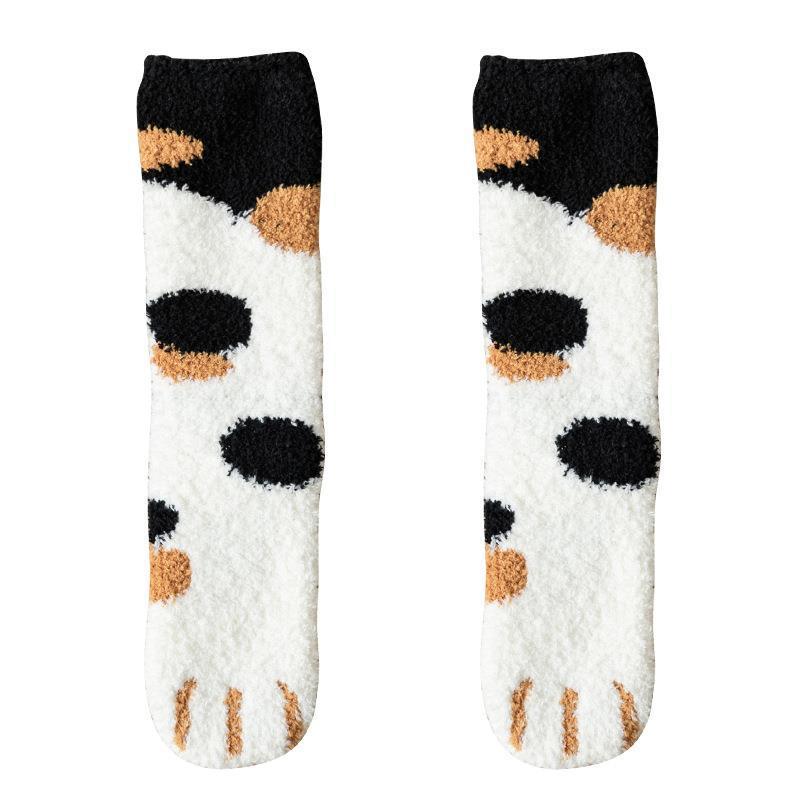 Fuzzy Cat Paw Cozy Crew Socks | Warm Winter Lounge Socks