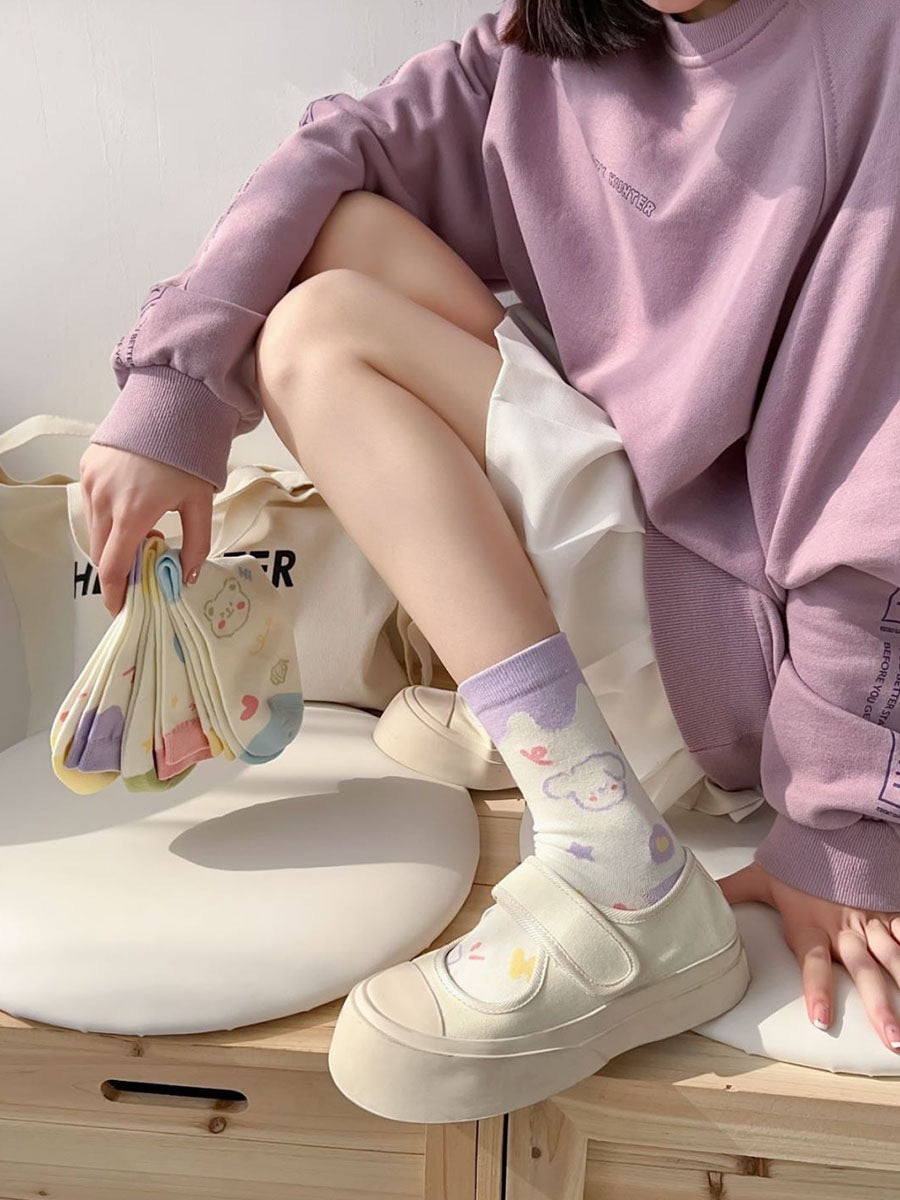 Cute Patterned Crew Socks for Women | Breathable Cotton Summer Socks