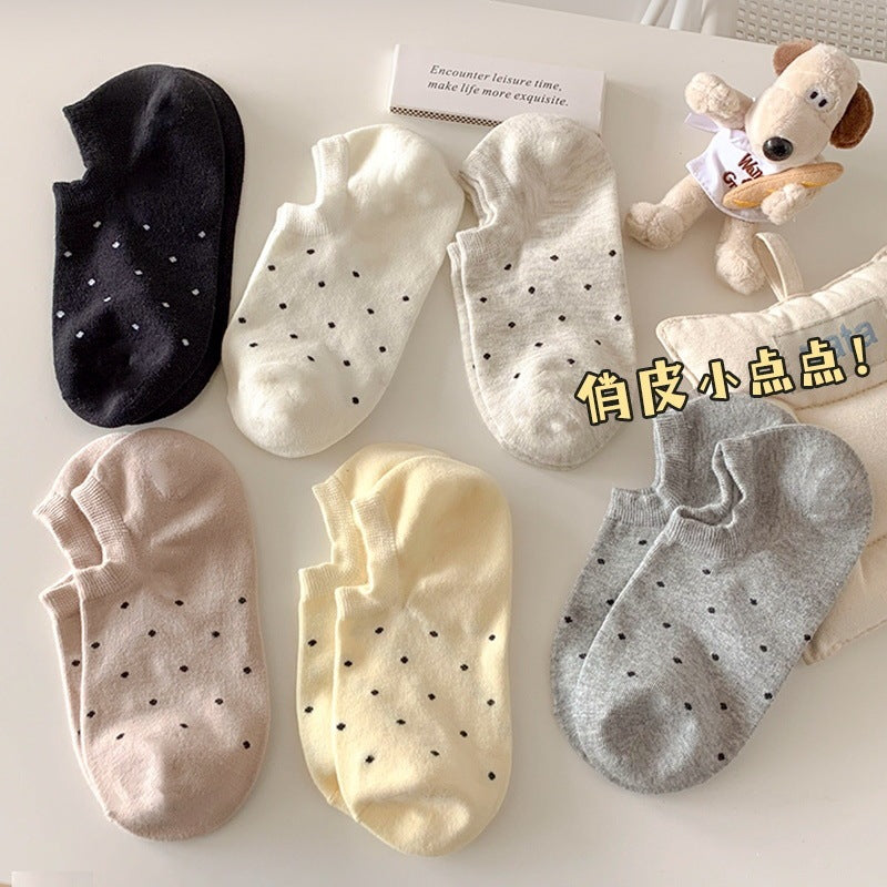 Cute Polka Dot No-Show Socks | Soft Cotton Non-Slip Women's Socks