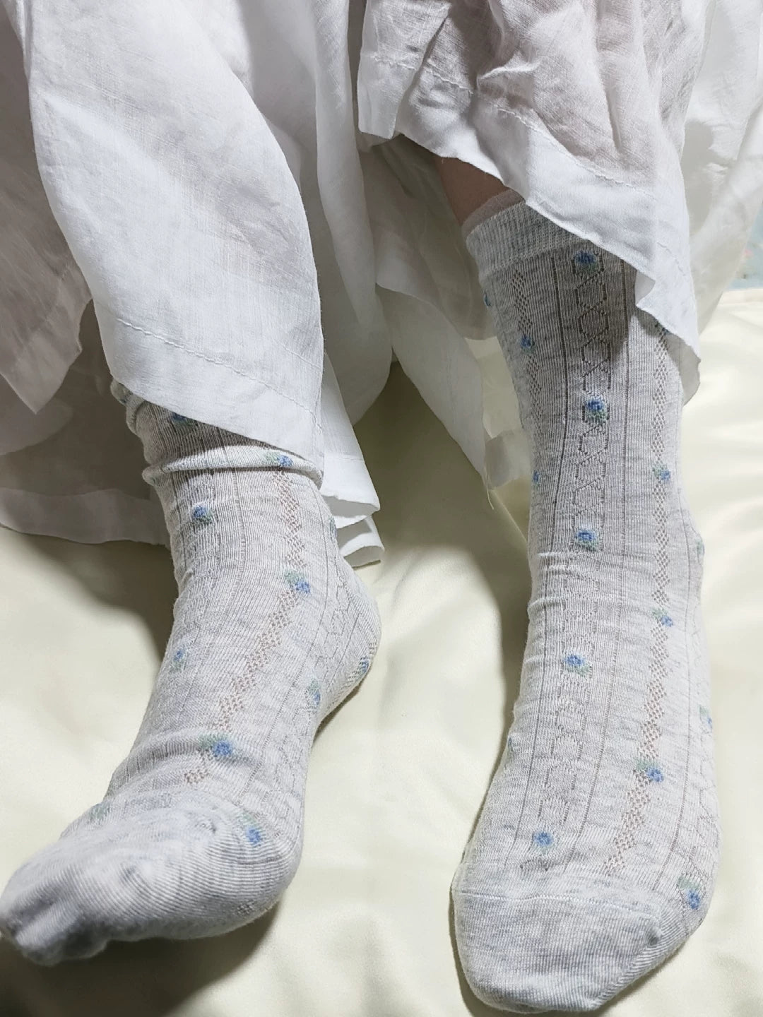 Floral Mesh Cotton Crew Socks for Women | Breathable Spring Summer