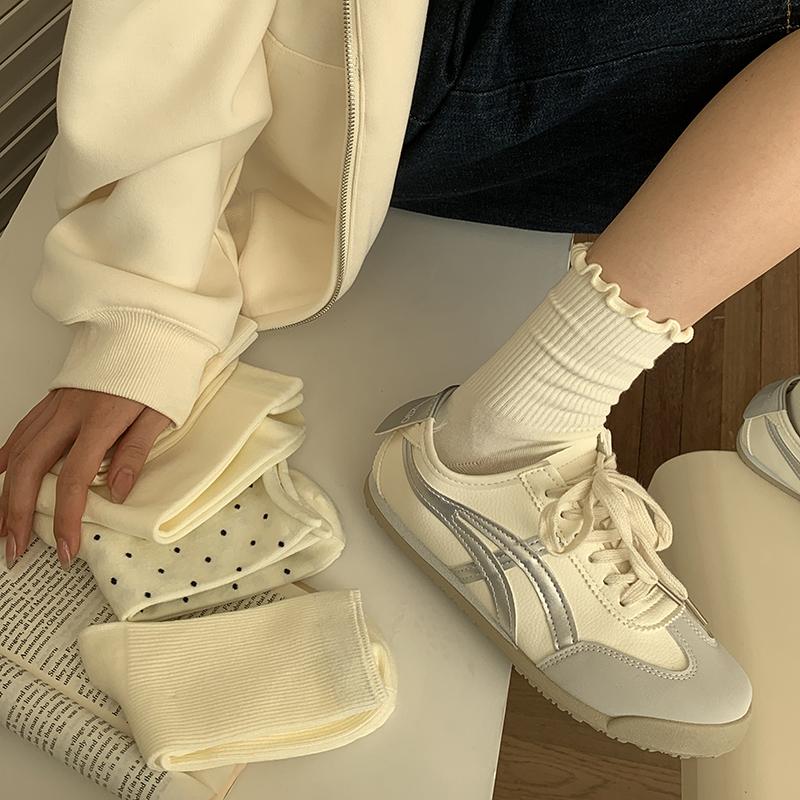 Cream Crew Socks for Women | Cotton Mid-Calf Casual Socks