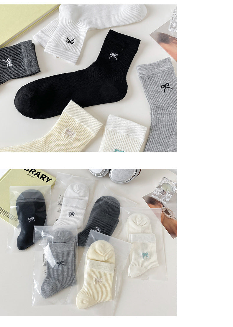 Bow Embroidered Women Ankle Socks | Breathable Cotton Mesh Summer Socks