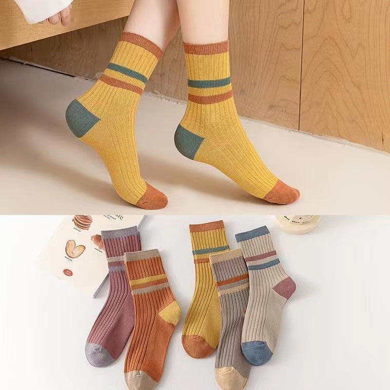 Striped Cotton Crew Socks for Women | Warm Fall Winter Casual Socks