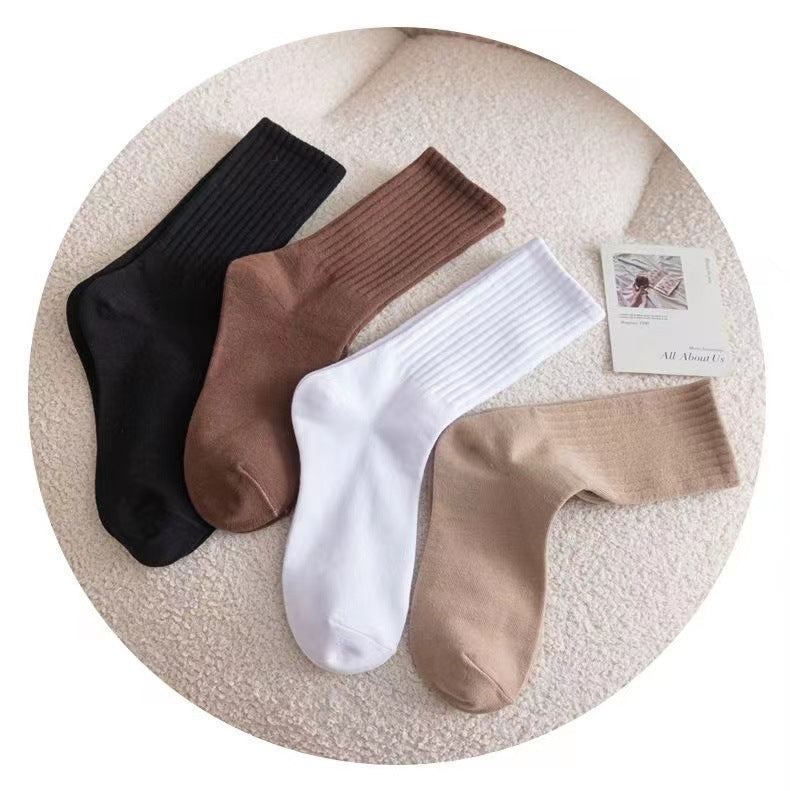 Solid Ribbed Crew Socks for Women | Breathable Casual Socks