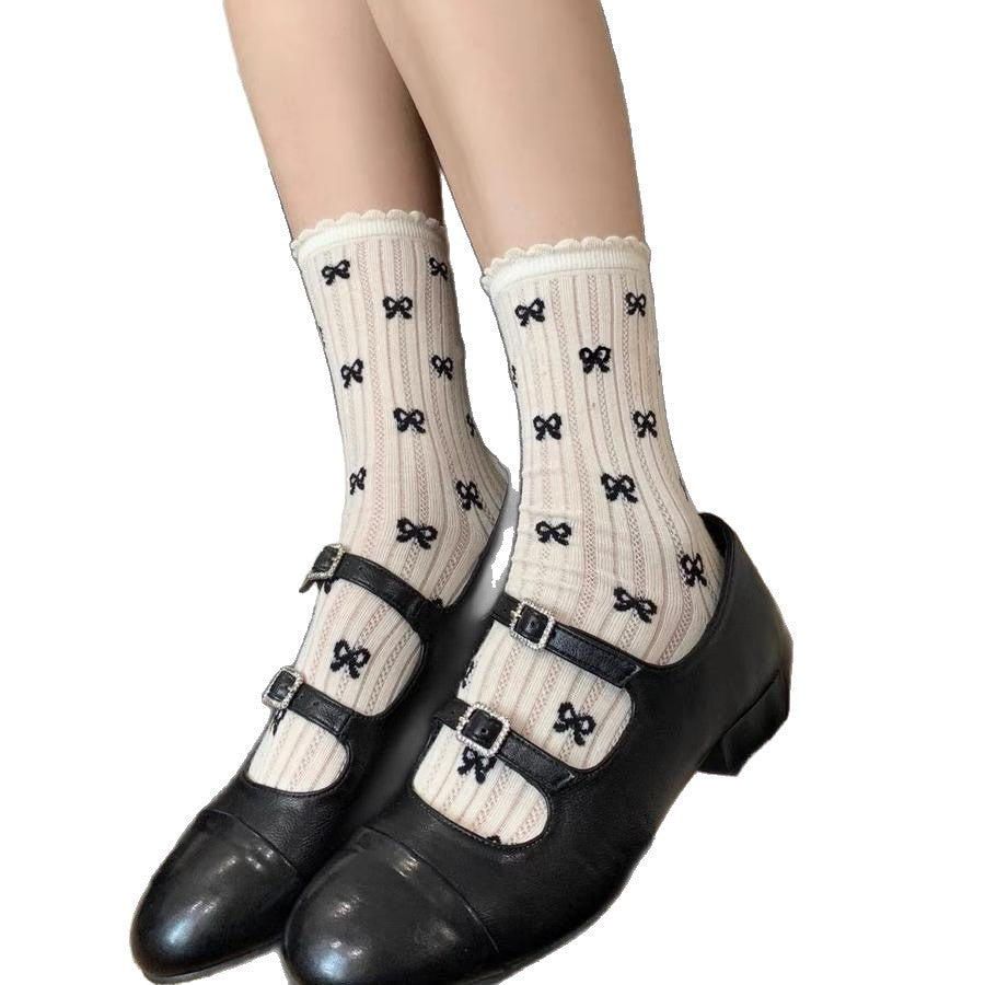 Cute Bow & Polka Dot Crew Socks | Breathable Mesh Summer Socks for Women