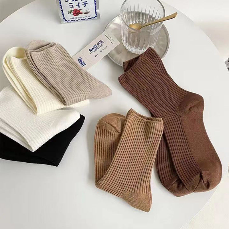 Cozy Vertical Stripe Crew Socks | Solid Cotton Women's Winter Socks