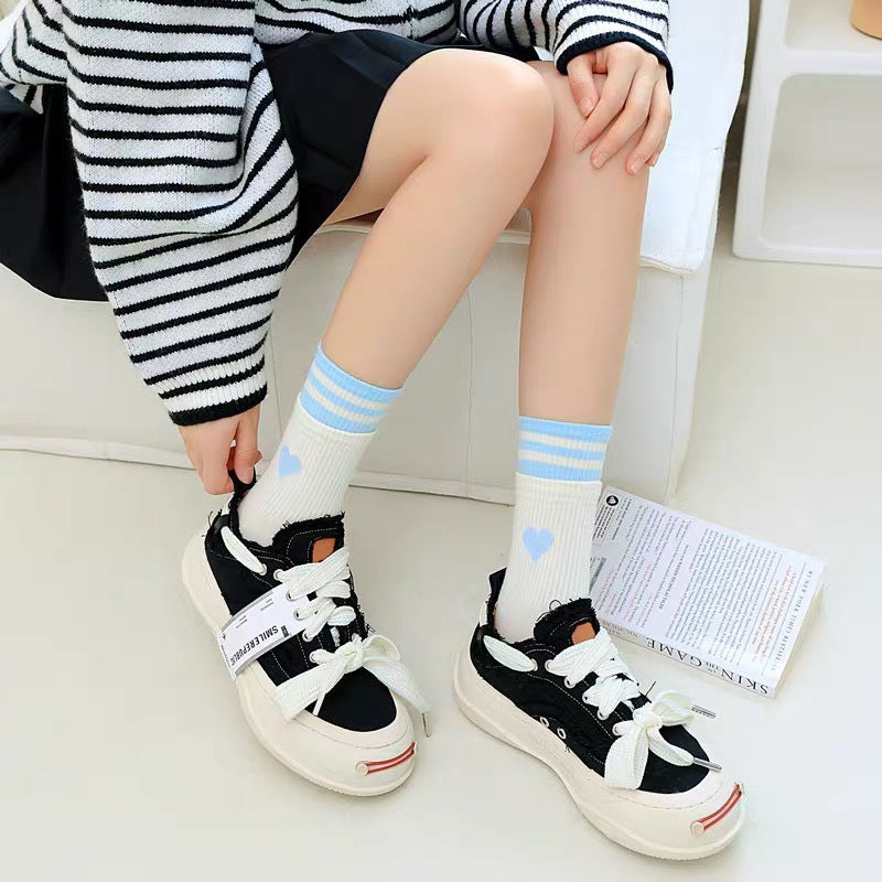 Cute Heart Striped Crew Socks | Athletic Socks for Women