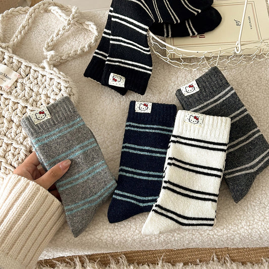 Cozy Wool Striped Crew Socks | Warm Winter Socks for Women