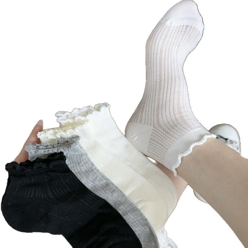 Ruffle Trim Mesh Ankle Socks for Women | Breathable Summer Socks