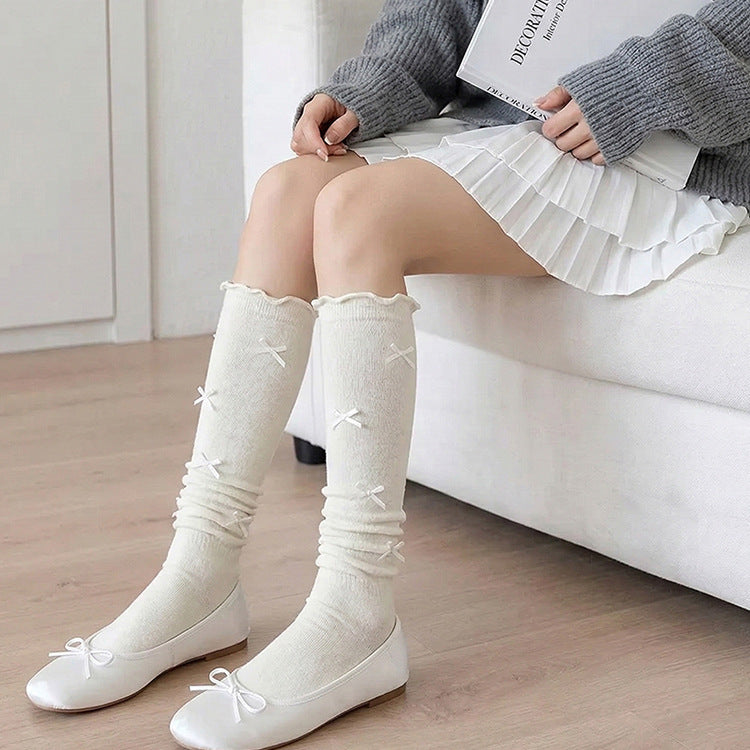 Bow Accent Slouch Socks | Thin Summer Calf Socks for Women