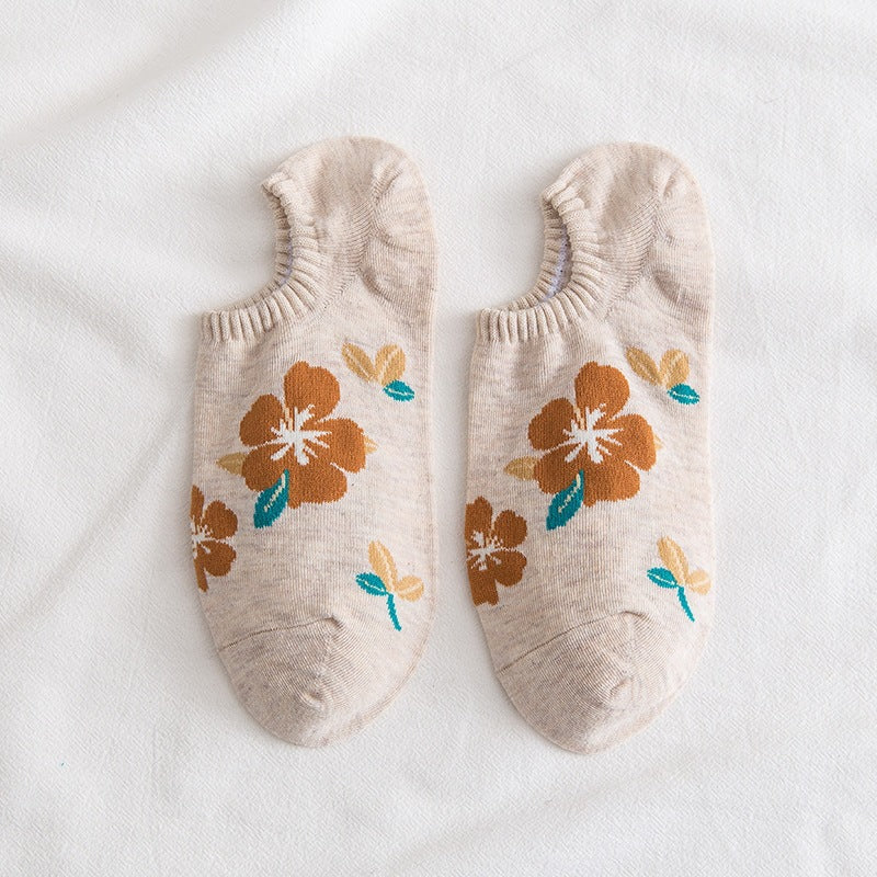 Floral No-Show Socks for Women | Soft Cotton Low Cut Socks