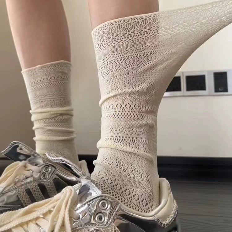 Lace Mesh Slouch Crew Socks | Breathable Summer Socks for Women
