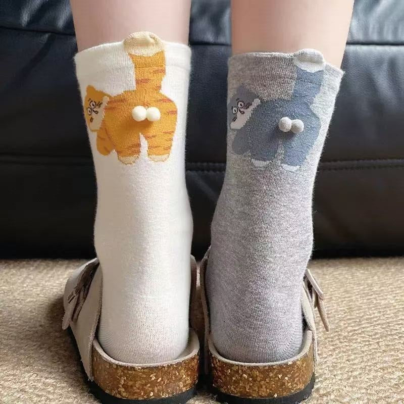 Funny 3D Cat Novelty Crew Socks for Women | Soft Cotton Cute Socks