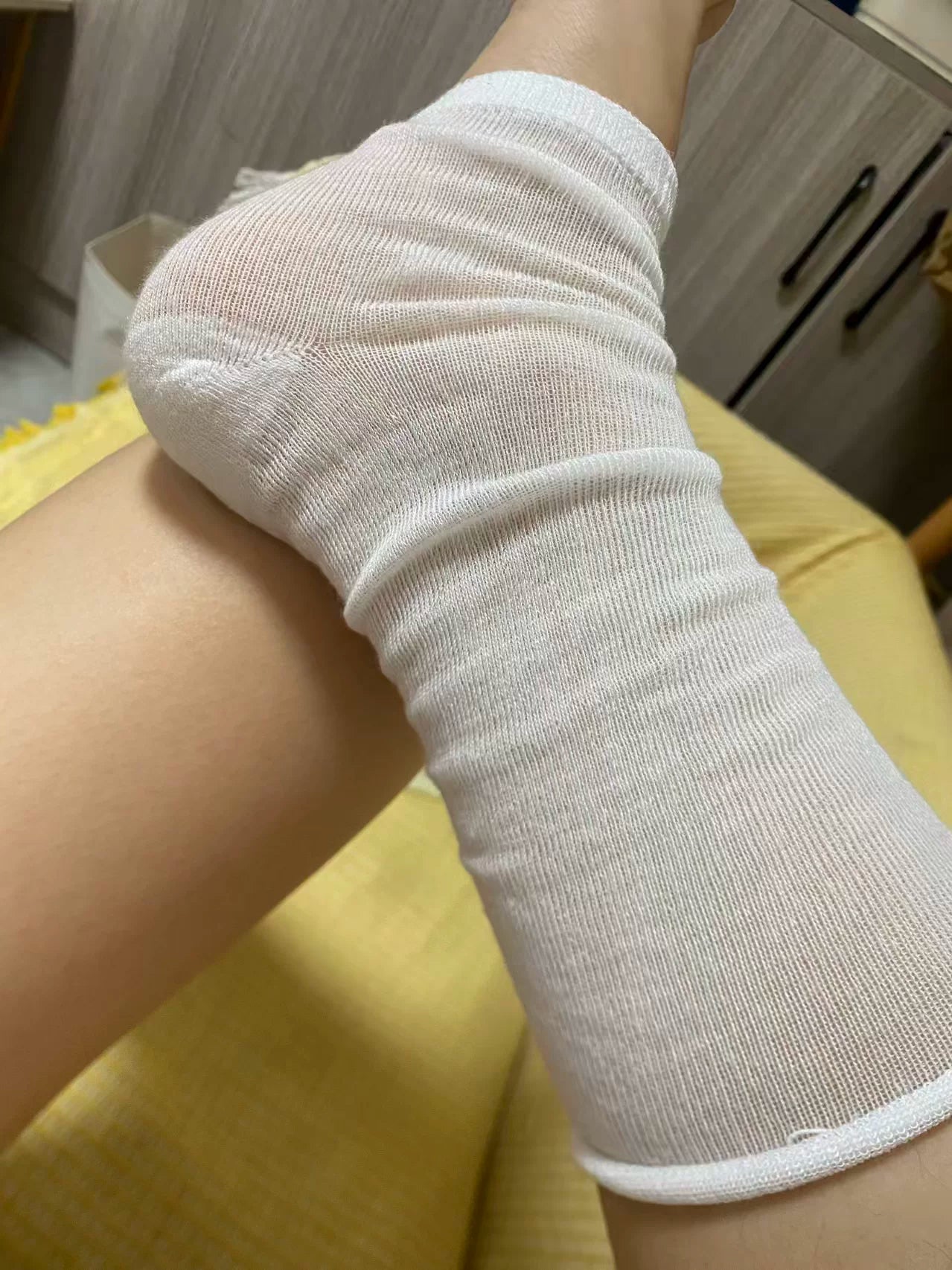 Cream Cotton Crew Socks for Women | Breathable Patterned Socks