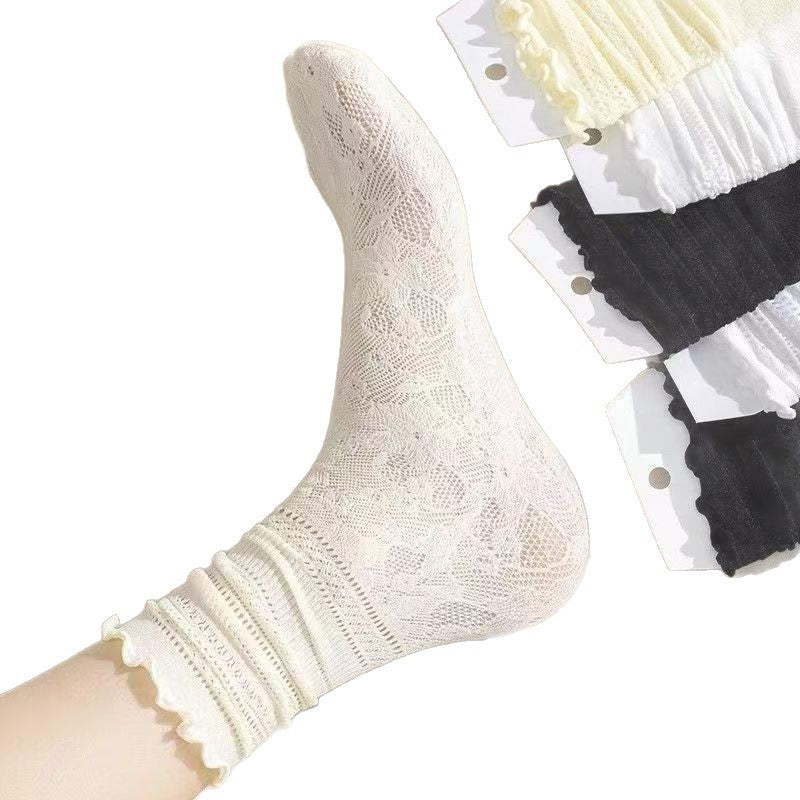 Women's Lace Slouch Crew Socks | Breathable Summer Mid-Calf Socks