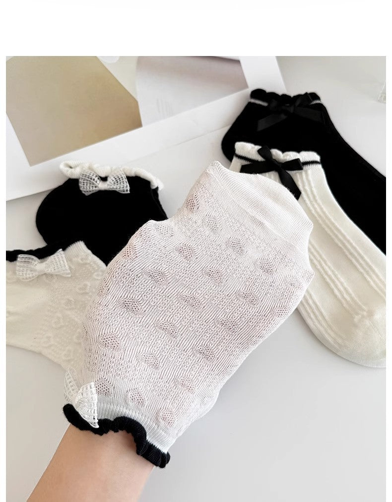 Sweet Bow Ruffle Ankle Socks | Breathable Summer Low Cut Socks for Women