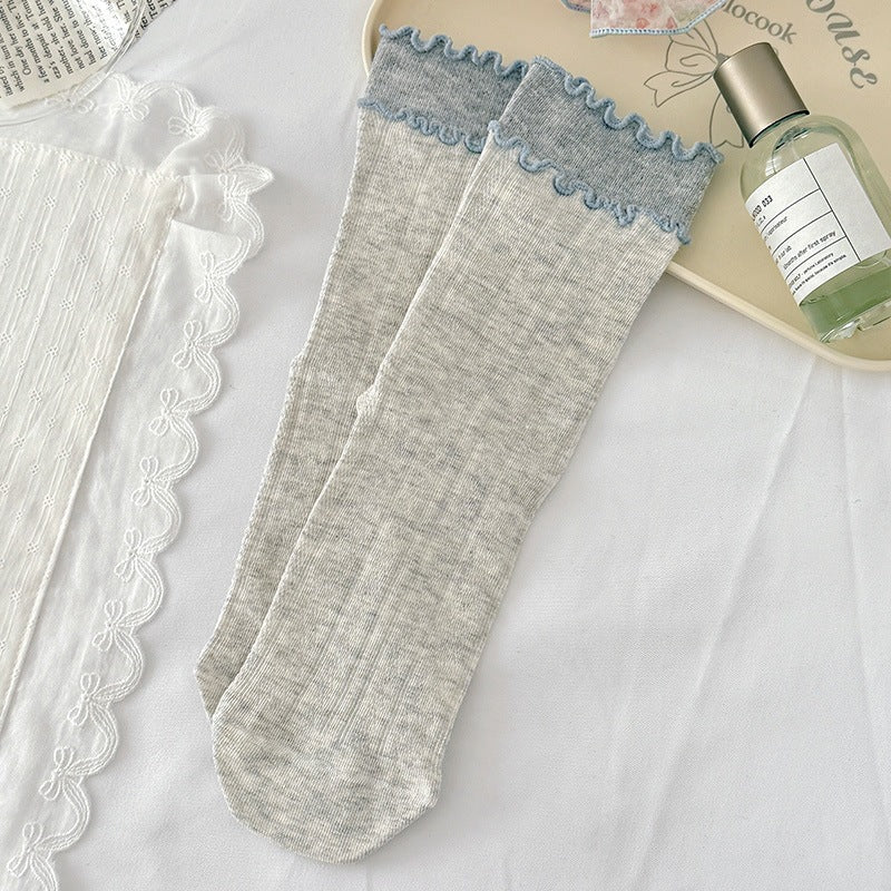 Women's Ruffled Cotton Crew Socks | Seamless Breathable Summer Socks