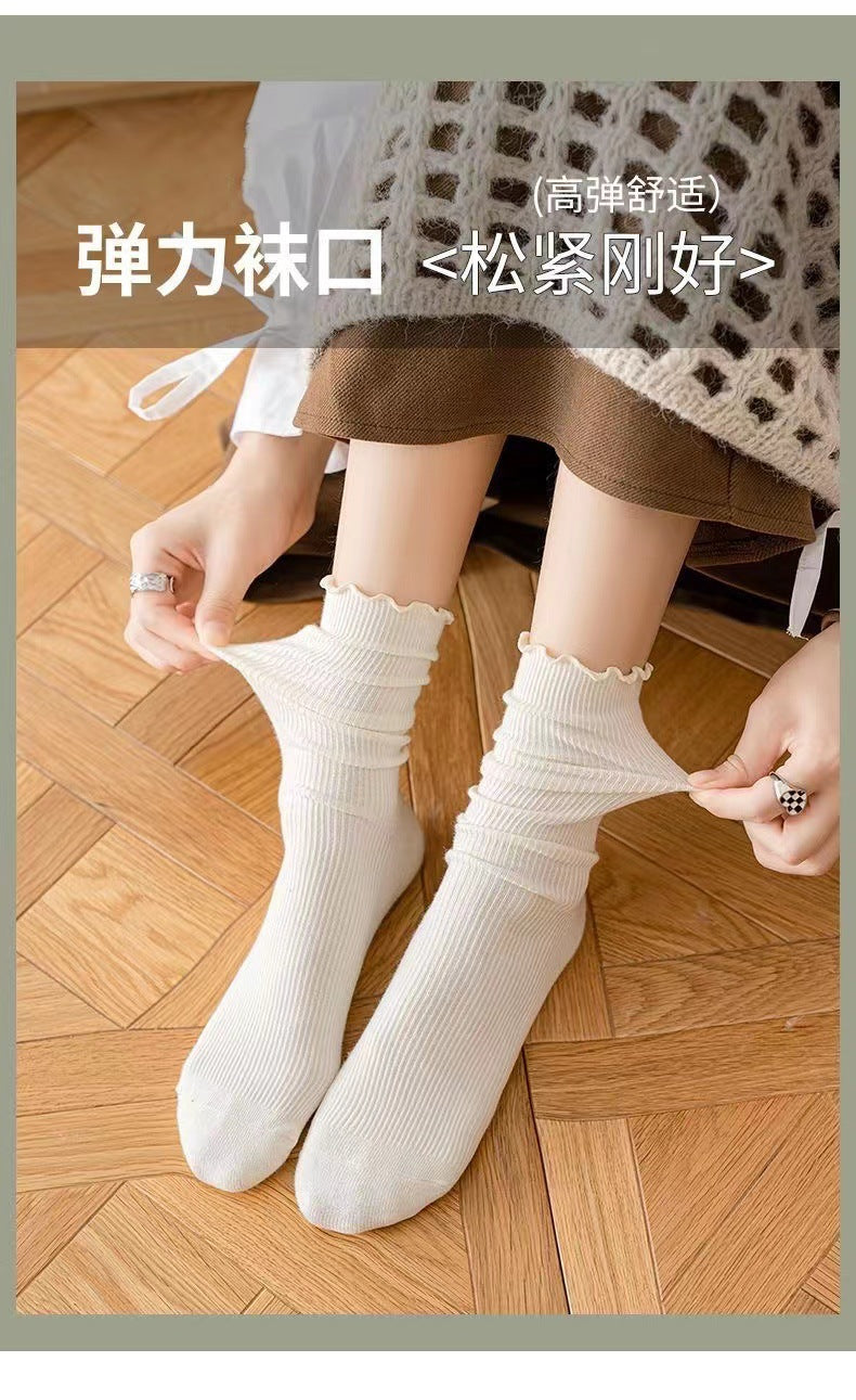 Ruffled Crew Socks for Women | Vintage Cotton Mid-Calf Socks
