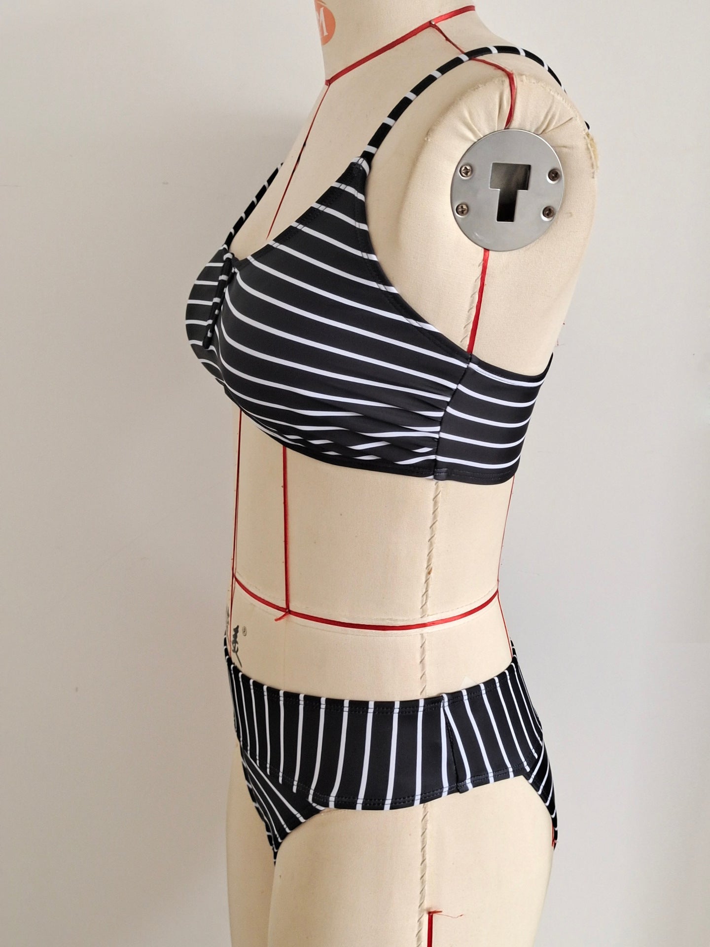 Striped Notched V High-Waist Bikini Set | Sexy Women's Swimwear