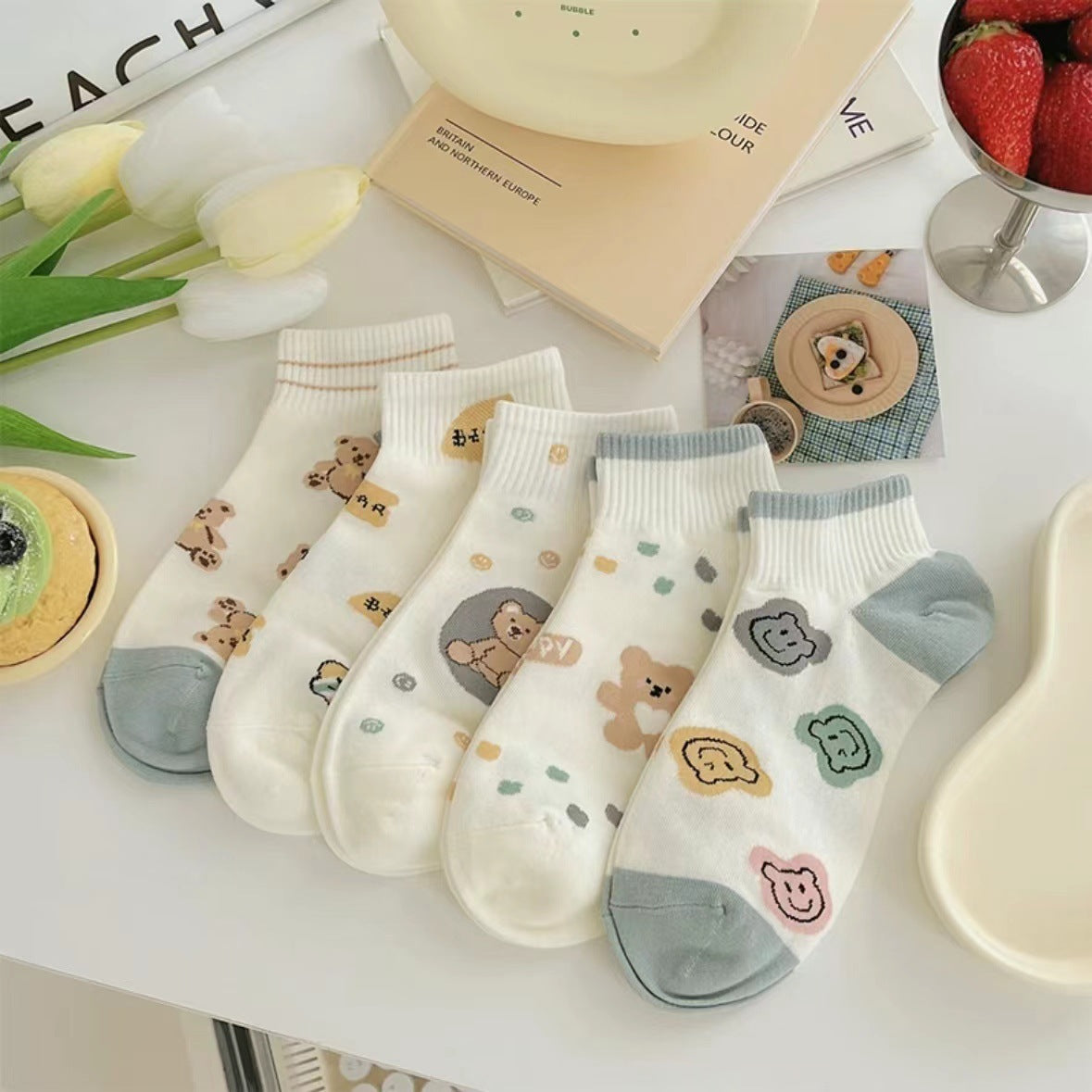 Cute Bear Print Ankle Socks | Breathable Summer Socks for Women