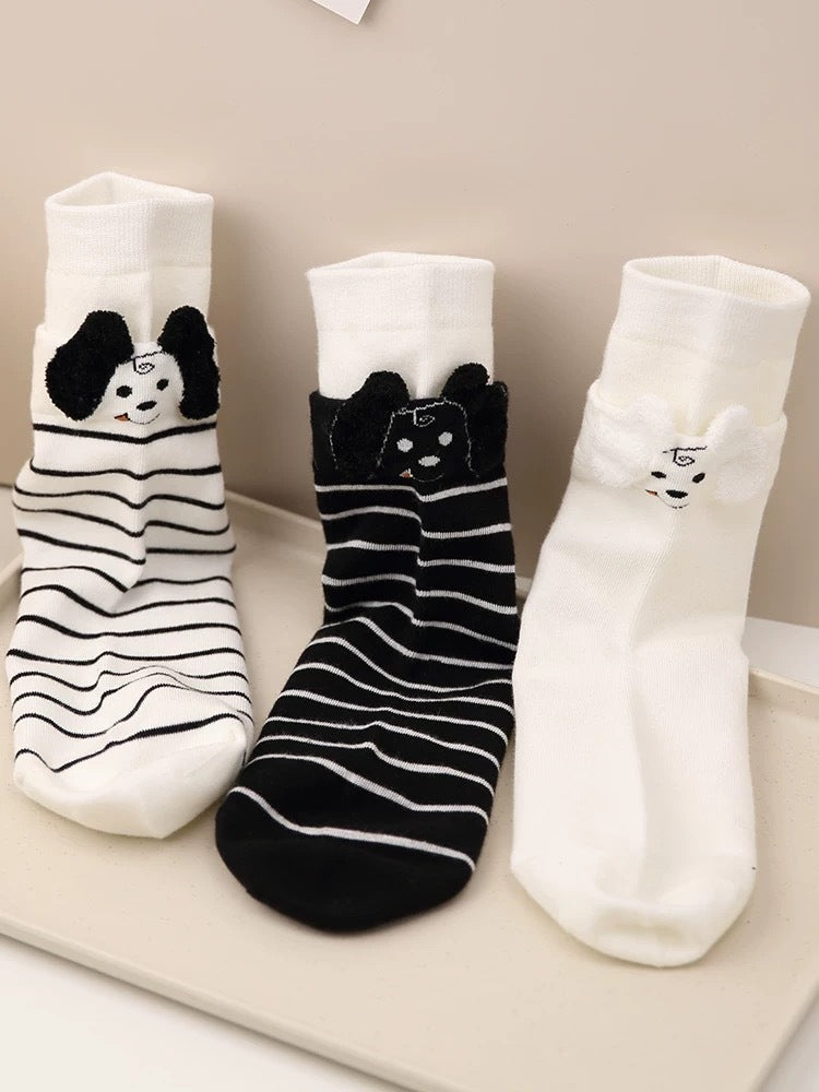 Cute 3D Puppy Cotton Novelty Crew Socks for Women