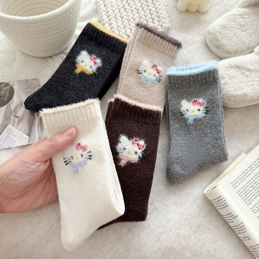 Cute Cozy Wool Crew Socks | Warm Winter Fuzzy Socks for Women