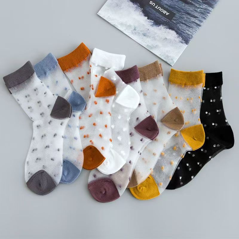 Polka Dot Sheer Crew Socks for Women | Lightweight Spring Summer Socks