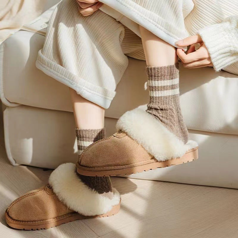 Cable Knit Two-Stripe Cozy Crew Socks for Women
