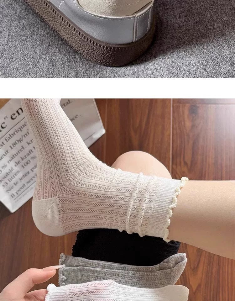 Lace Trim Crew Socks for Women | Breathable Mesh Summer Socks