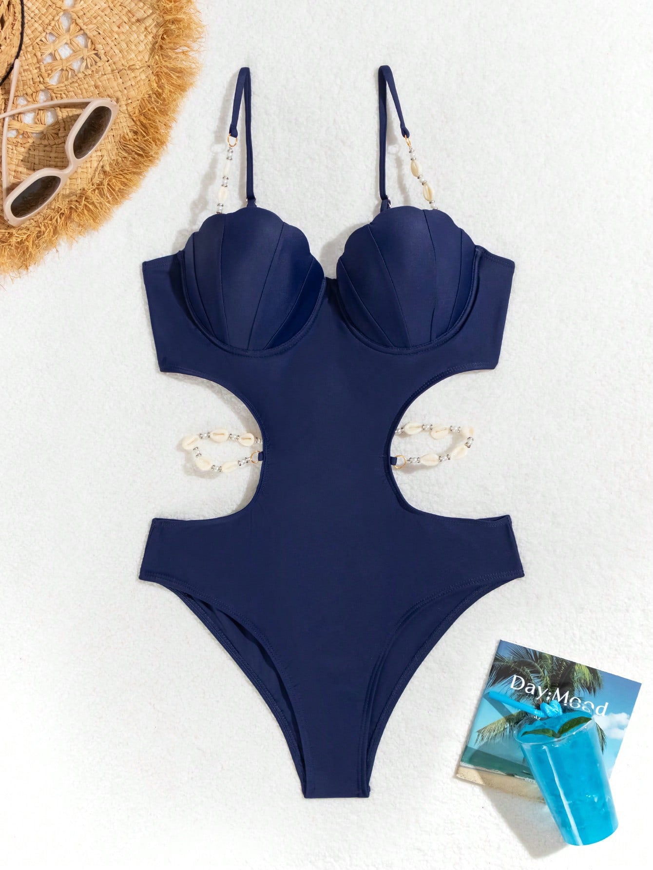 Cutout Shell Detail One-Piece Swimsuit | Sexy Solid Beach Swimwear