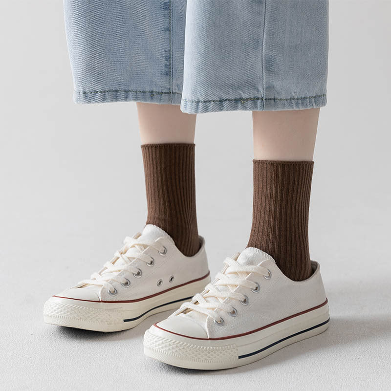 Ribbed Cotton Crew Socks for Women | Neutral Winter Slouch Socks