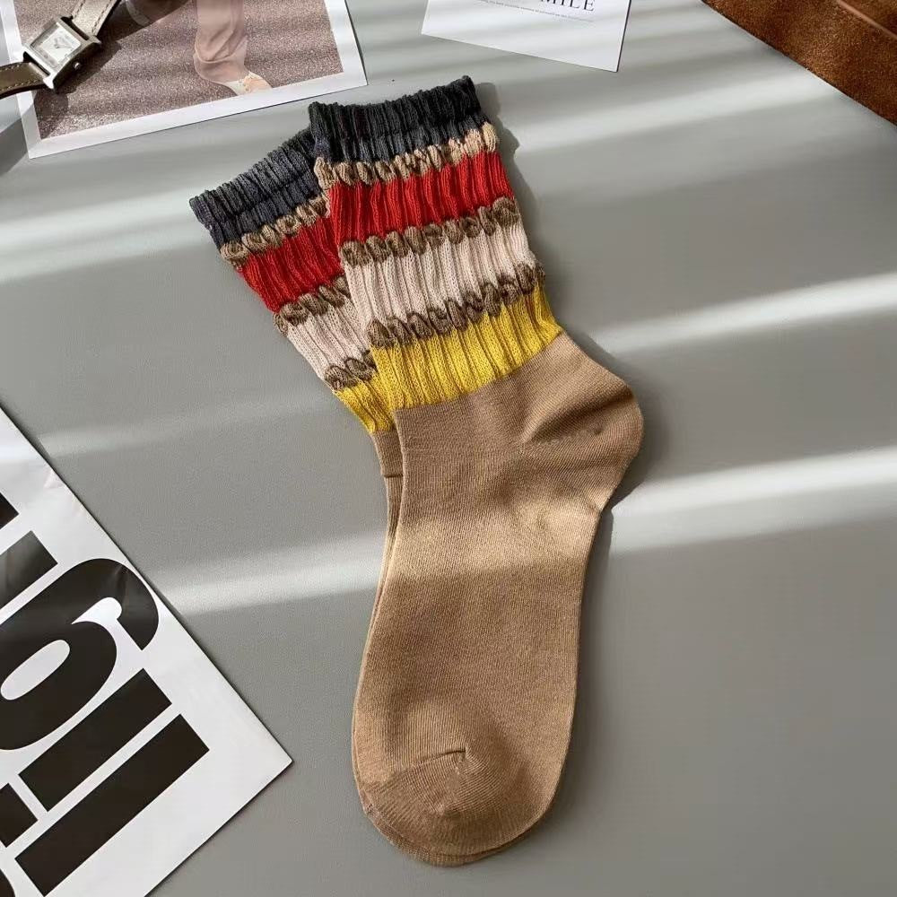 Vintage Striped Cozy Slouch Crew Socks | Loose No-Bind For Women