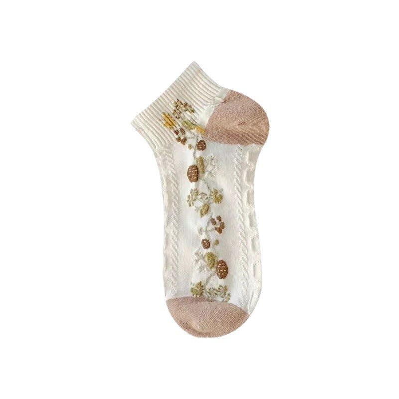 Cute Floral Ankle Socks for Women | Breathable Spring Summer Socks