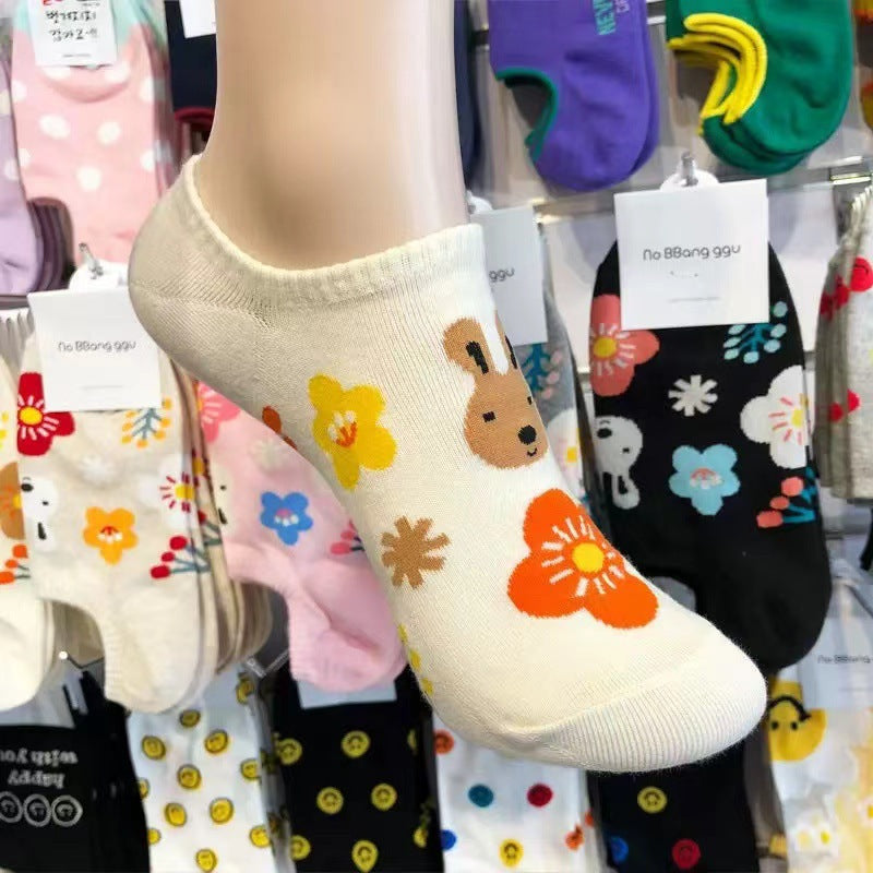 Cute Floral Rabbit No-Show Socks for Women | Casual Cotton