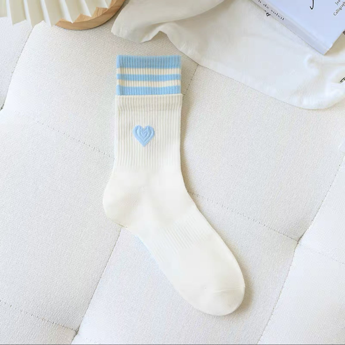 Cute Heart Striped Crew Socks | Athletic Socks for Women