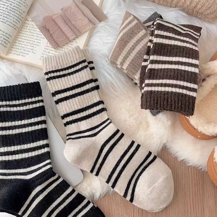 Cozy Striped Crew Socks for Women | Thick Warm Winter Socks