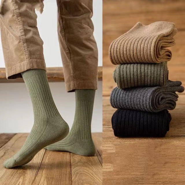 Solid Ribbed Crew Socks for Men | Casual Everyday Cotton Socks