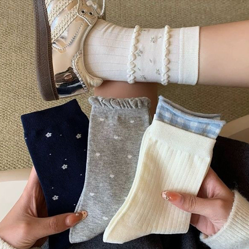 Cute Floral Crew Socks for Women | Soft Cotton Mid Calf Socks