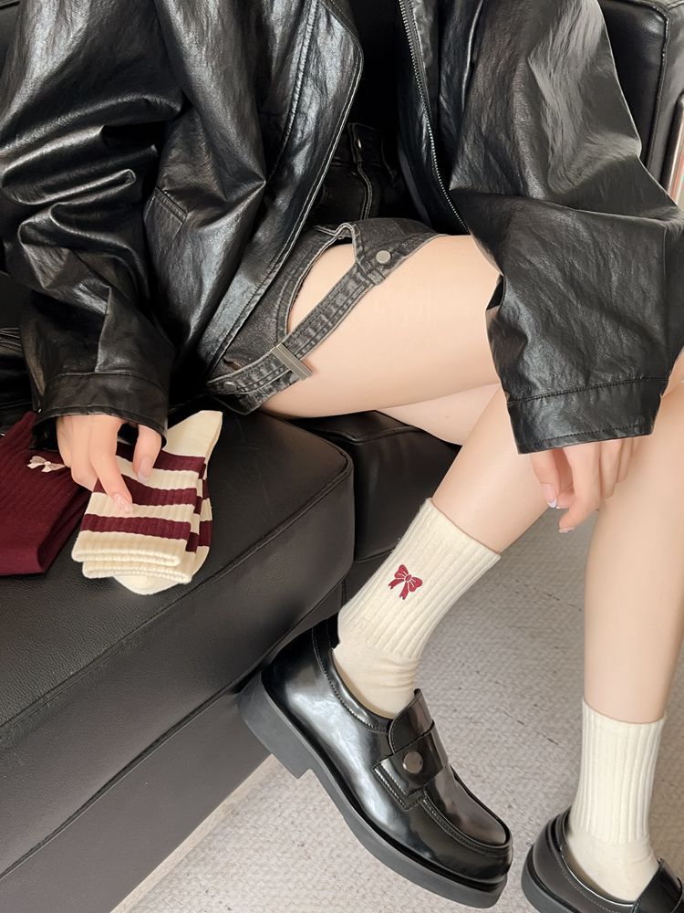 Cute Crew Socks for Women | Burgundy Casual Mid-Calf Socks