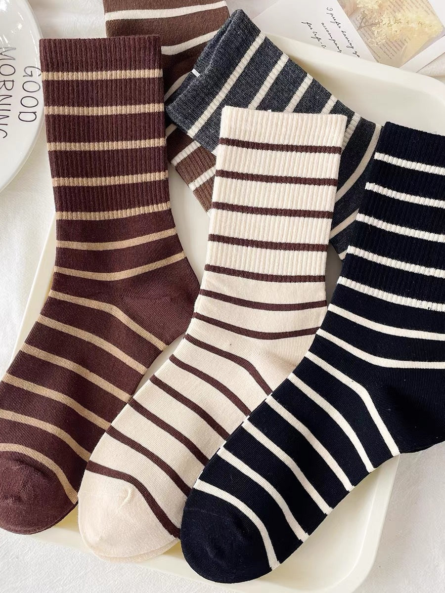 Striped Crew Socks for Women | Cotton Casual Athletic Mid-Calf Socks