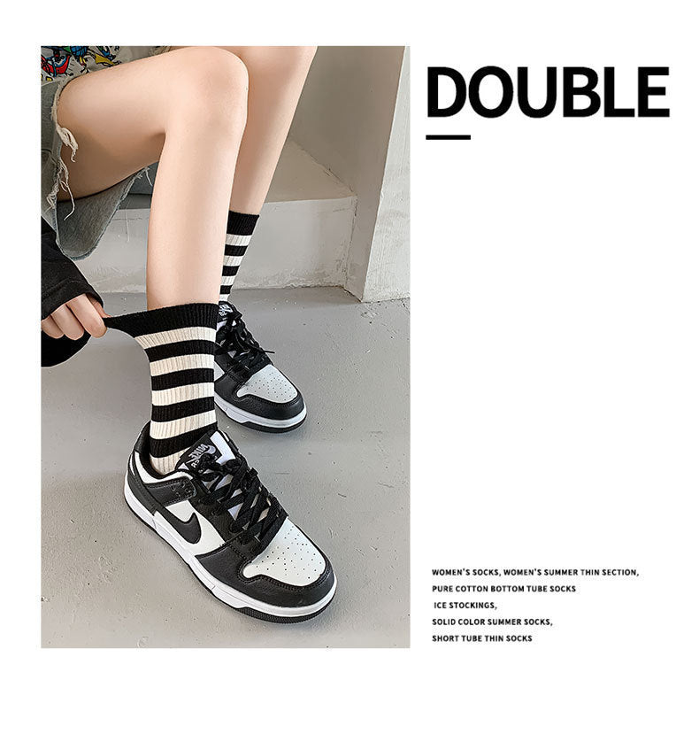 Breathable Striped Crew Socks for Women | Black White Trendy Casual Socks