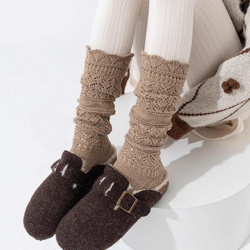 Vintage Openwork Chunky Knit Calf Socks | Cozy Winter Women's Socks
