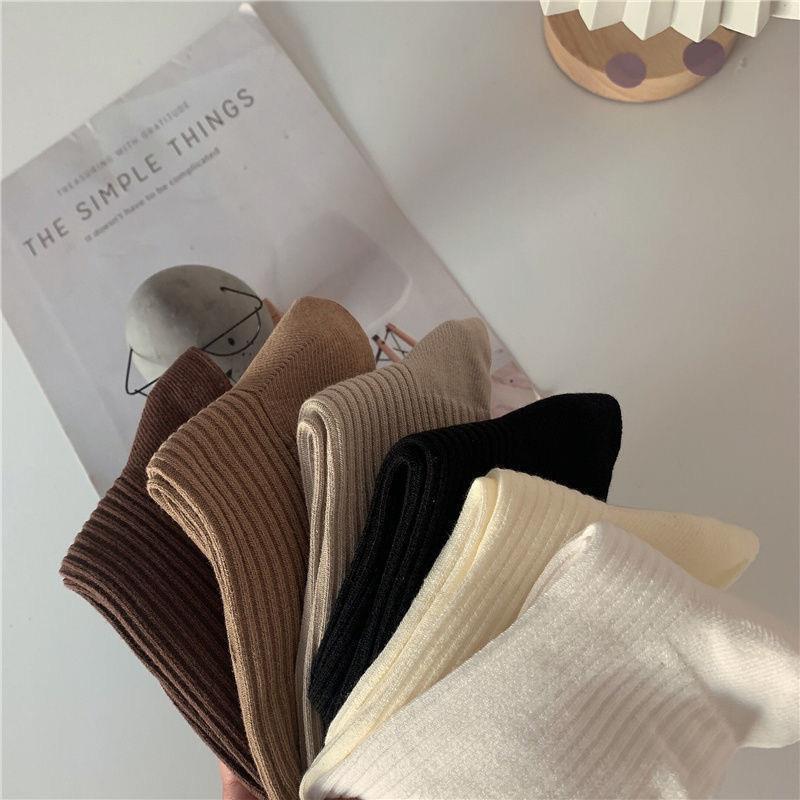 Cozy Vertical Stripe Crew Socks | Solid Cotton Women's Winter Socks