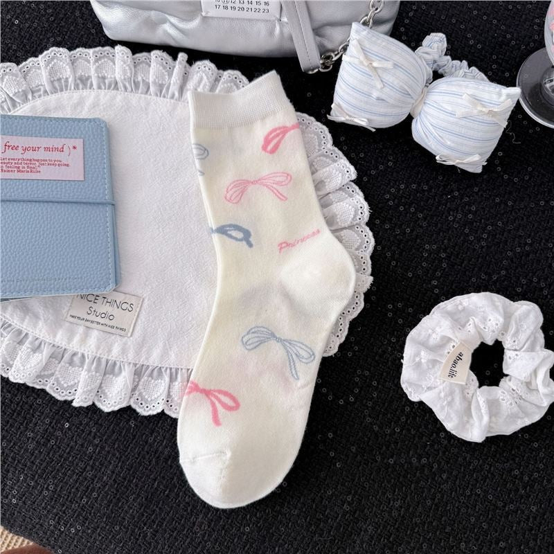 Cute Bow Crew Socks for Women | Lightweight Spring Cotton Socks