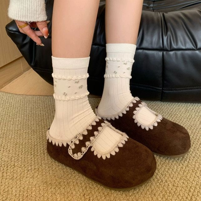 Cute Floral Crew Socks for Women | Soft Cotton Mid Calf Socks