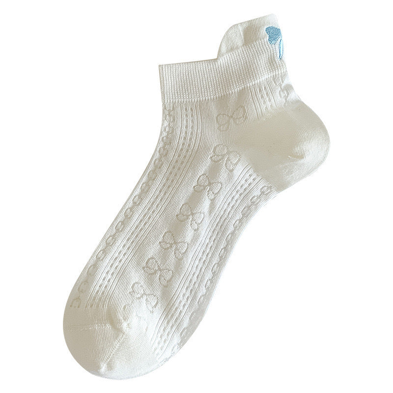 Women's Embroidered Bow Mesh Ankle Socks | Breathable Summer Socks