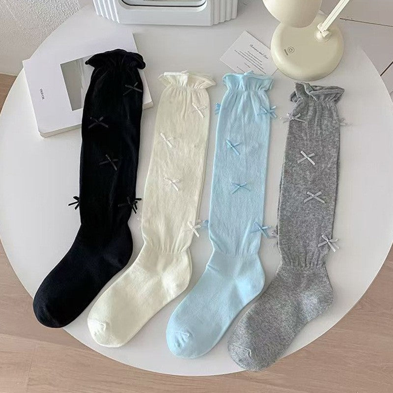 Bow Accent Slouch Socks | Thin Summer Calf Socks for Women
