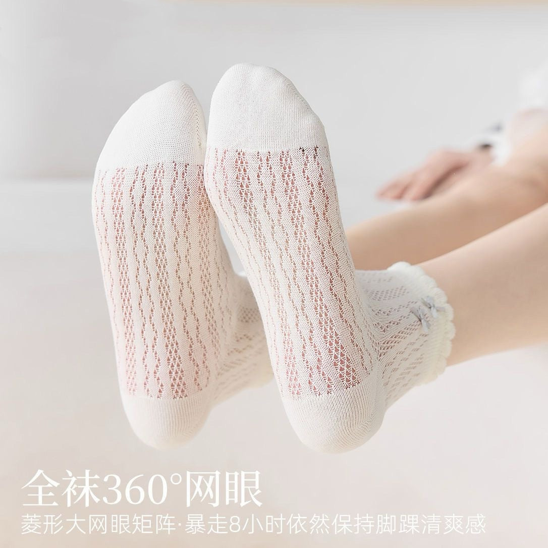 Cute Bow Ankle Socks for Women | Breathable Thin Summer Mesh