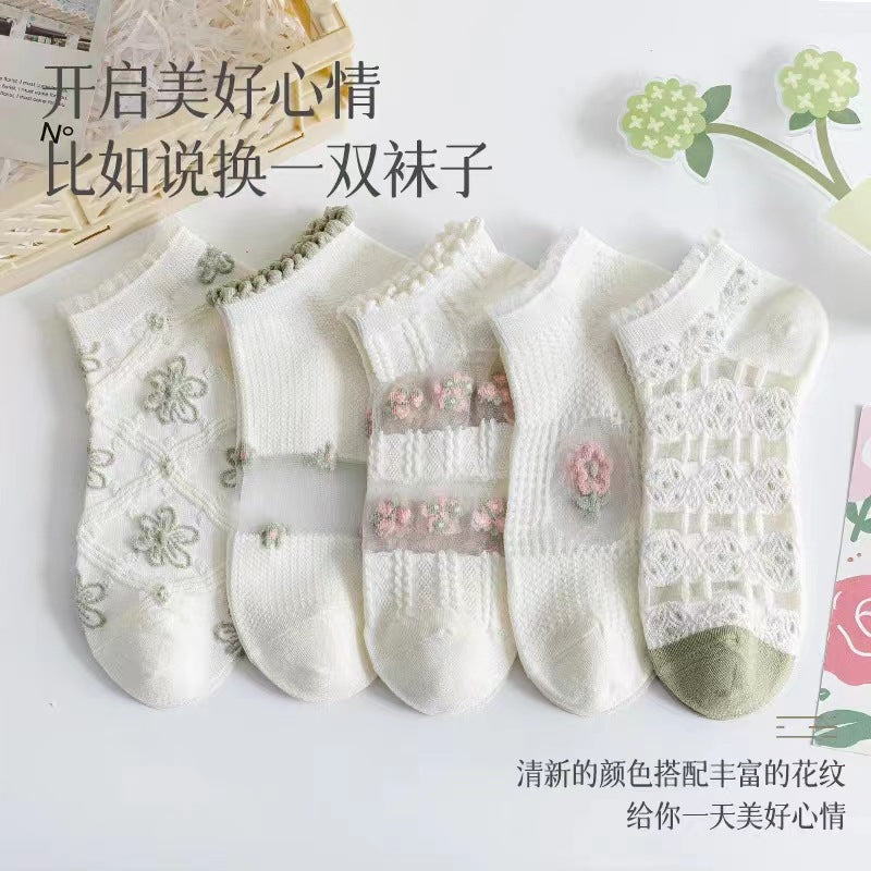 Cute Floral Ankle Socks | Thin Breathable Summer Socks for Women